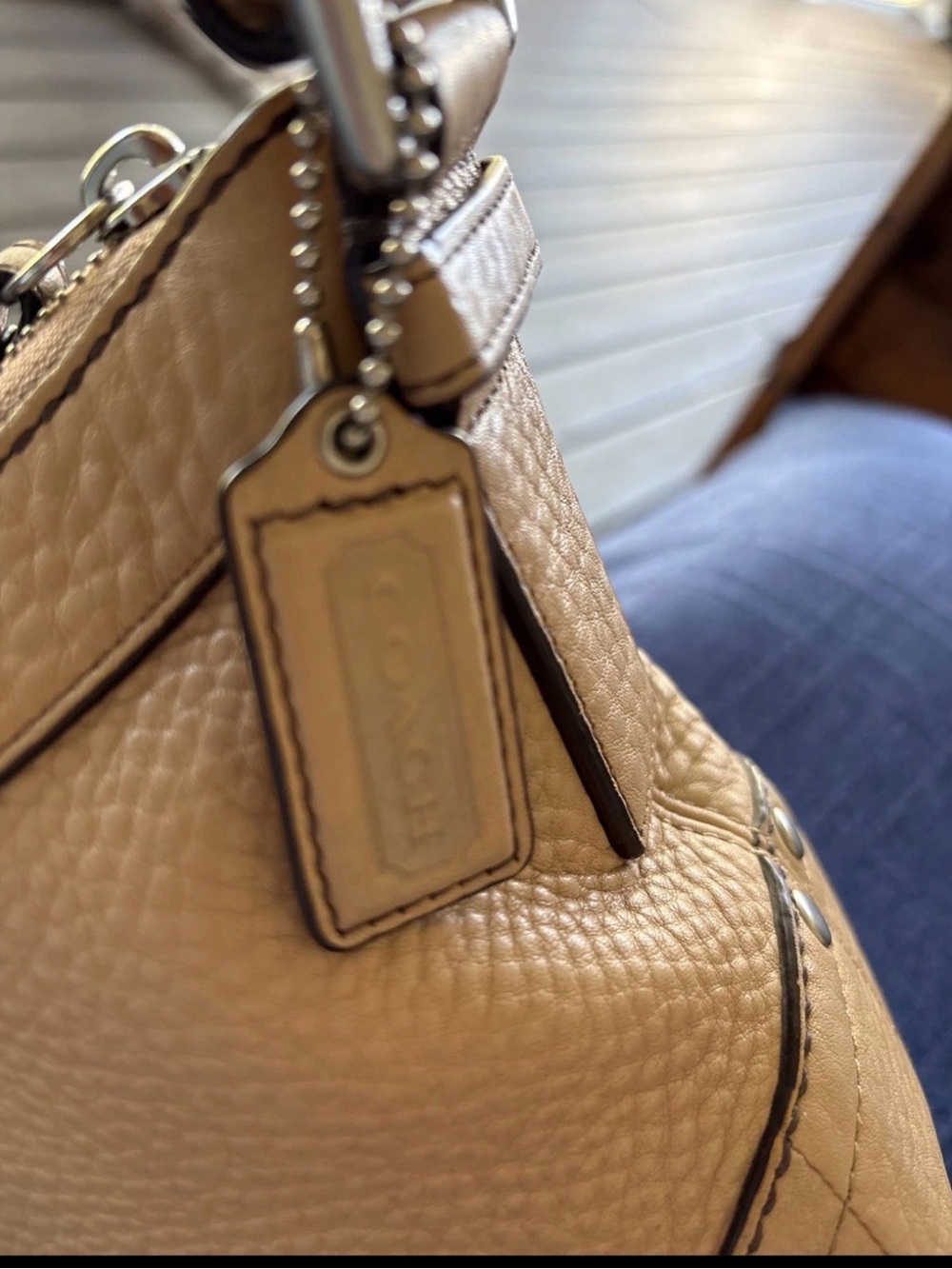 Coach Madison SoHo F12321 Tan Pebbled Leather Convertible Brown Cloth Interior - Picture 7 of 13